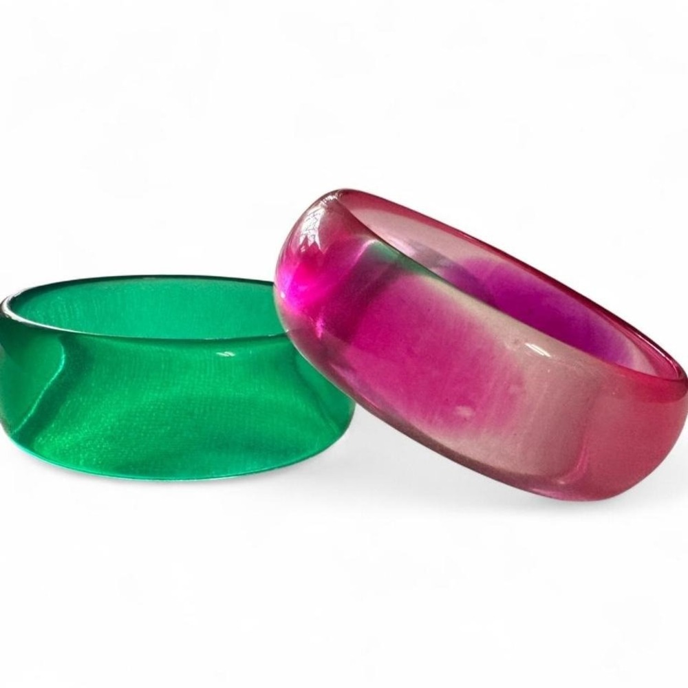 70s BANGLE BUNDLE PINK & GREEN MOD LUCITE‎ RETRO BANGLE BRACELETS - Picture 4 of 5